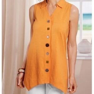 Soft Surroundings Danielle sleeveless cotton slub relaxed top unique buttons L